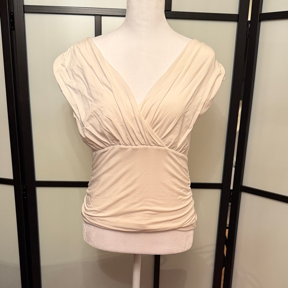 Abercrombie & Fitch Cream Ruched Surplice V-Neck Top